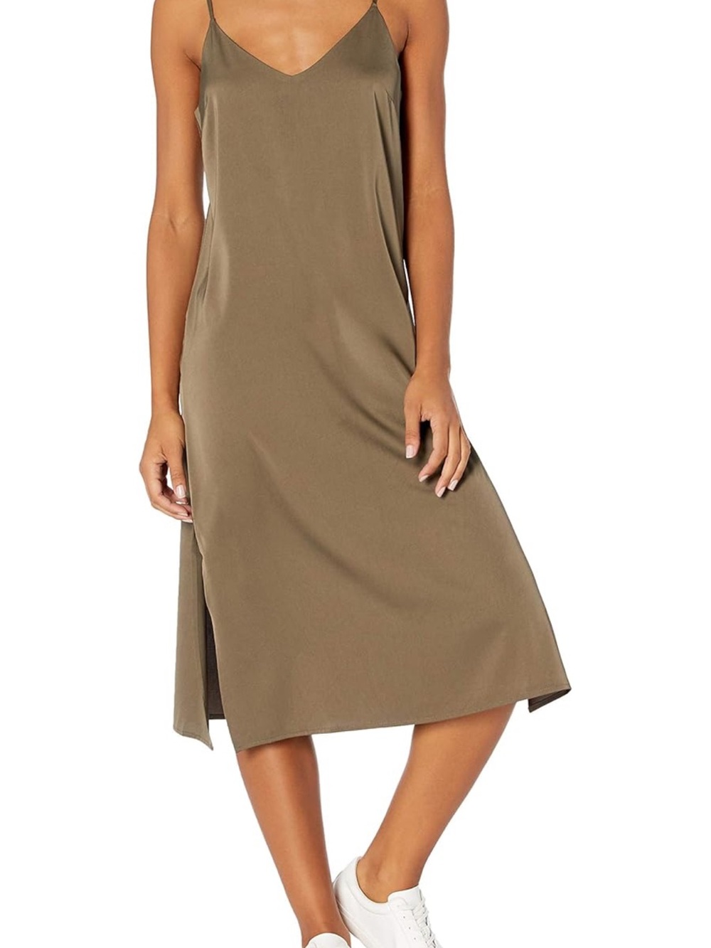 NWT The Drop Olive Slip Midi Dress with Side Slit - XS